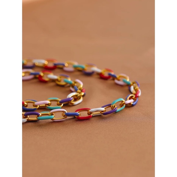Zara Gold Hallow Link Chain Color Rainbow Hot Ceramic Glaze Adjustable Chocker - Picture 10 of 16